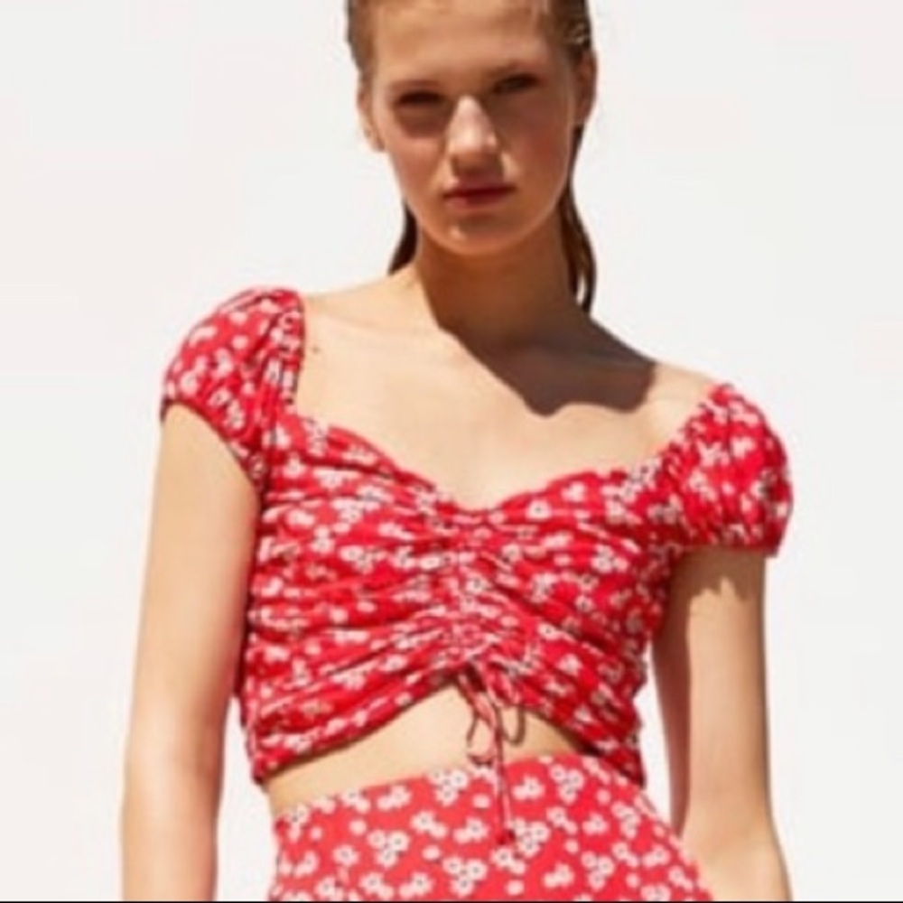 Zara Red Floral Crop Top